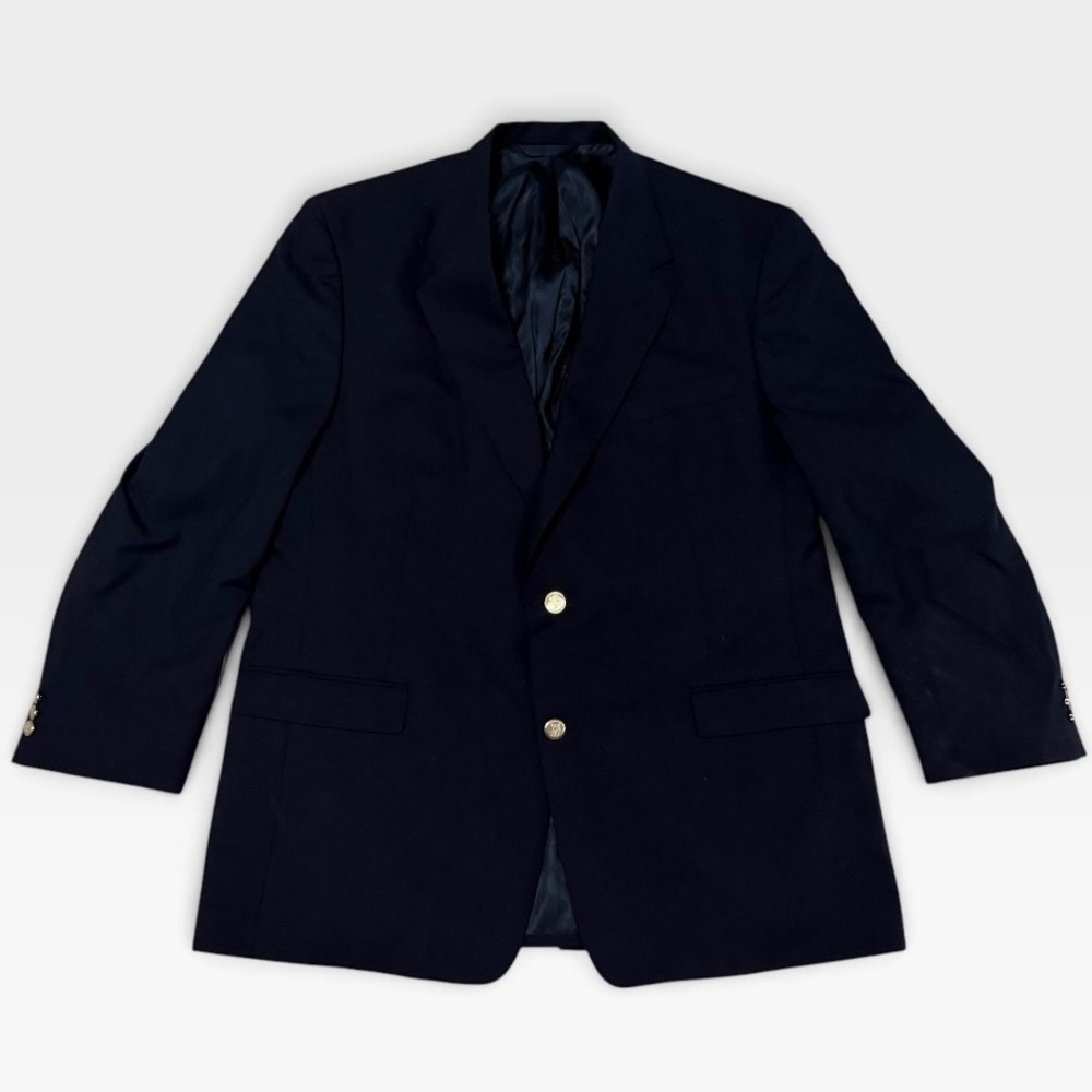 Burberry Blazer Mens 48L Gold Crest Button Wool Sport Coat Navy Single Vent